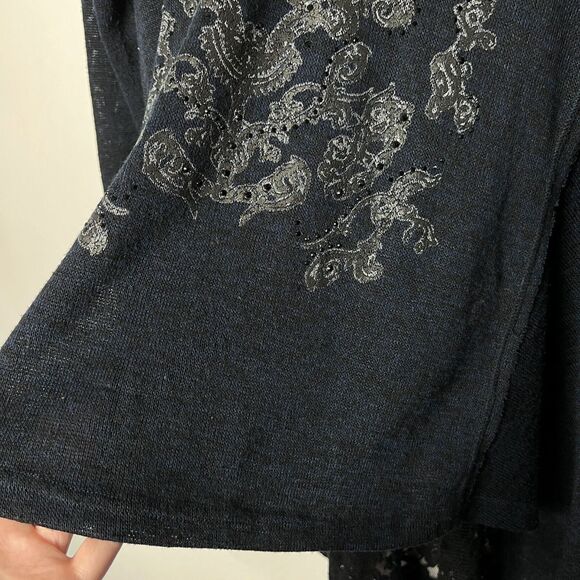 Harley Davidson Long Sleeve Top Lace Flowy Navy Blue Gems Women's M - Picture 3 of 10
